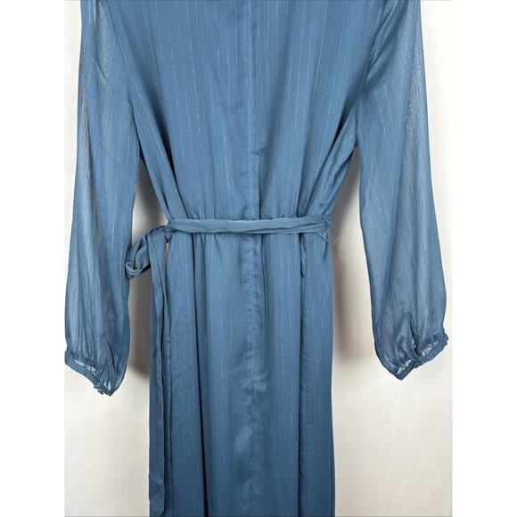 NEW J.Crew Point Sur Faux Wrap Dress Womens 12 Blue Lurex Chiffon Tiered Ruffle - Picture 8 of 12